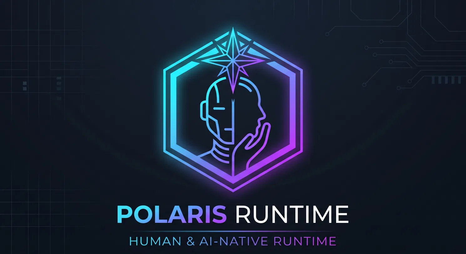 Polaris logo: half face robot represent AI and half face Human below Polaris star